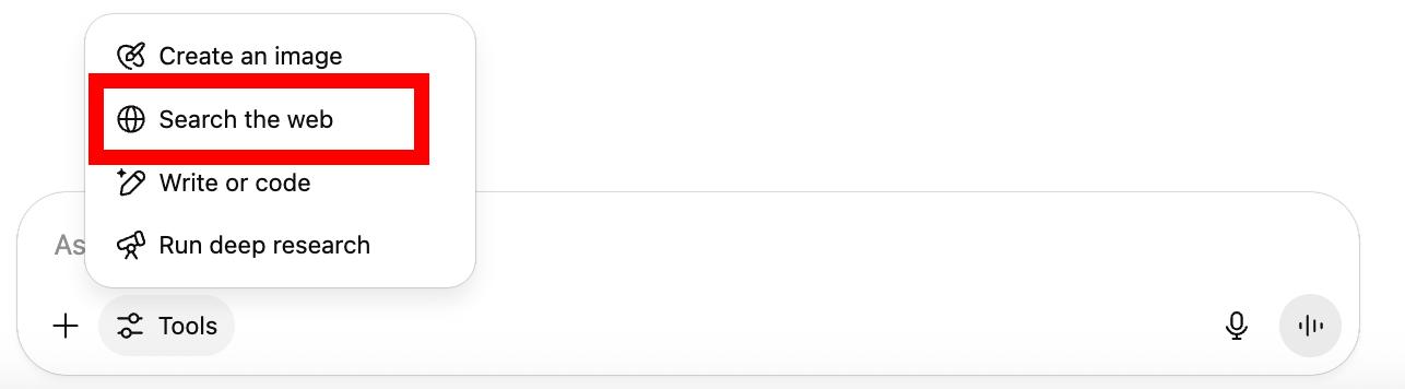 ChatGPT Search The Web Feature - Screenshot